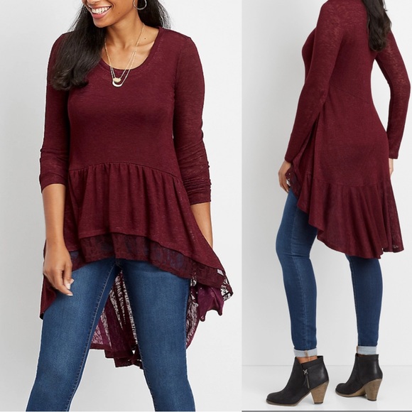 Maurices Tops - High/Low Romantic Burgundy Duster Top